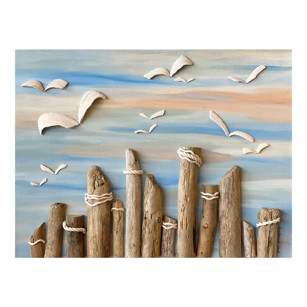 Seagulls Pillars original artwork by Alana Almonte