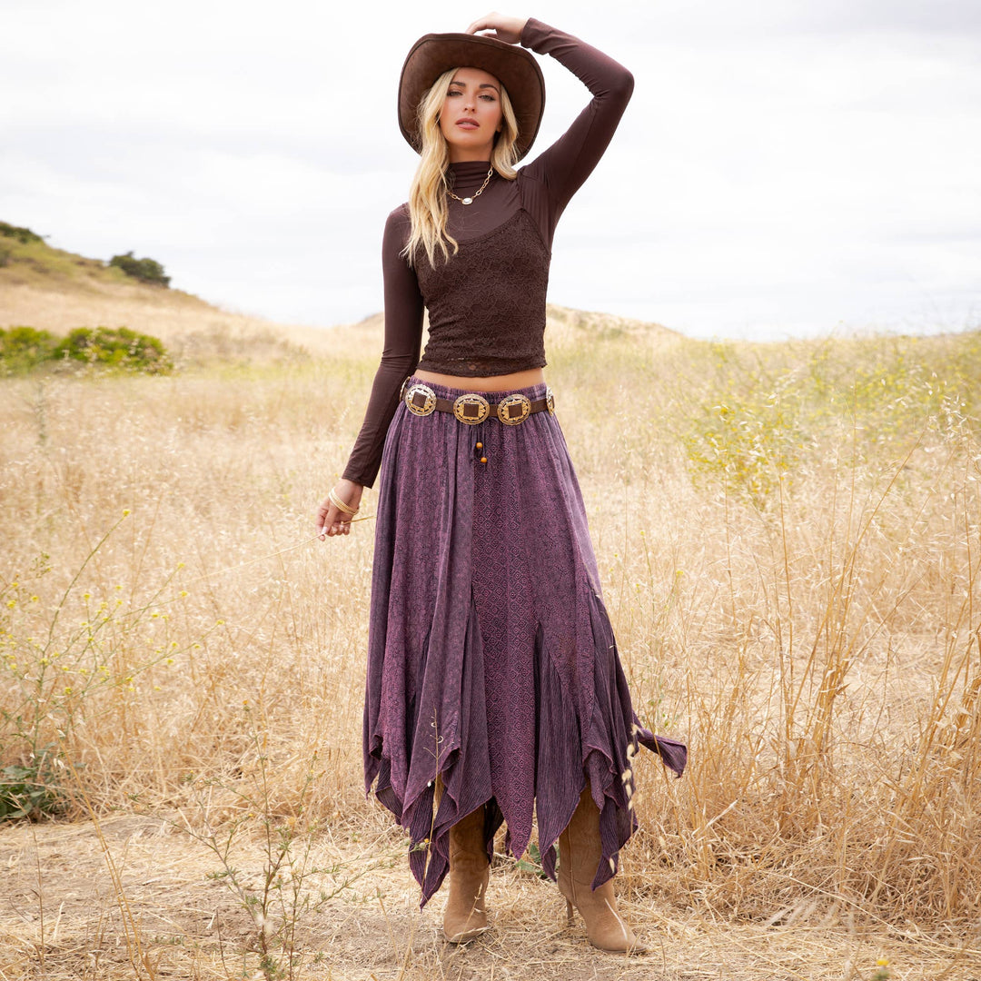 Boho Handkerchief Hem Patchwork Maxi Skirt