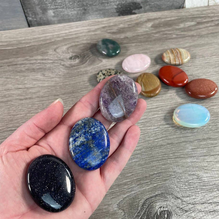 Smooth gemstone palm stones 45mm for grounding meditation and coastal healing energy