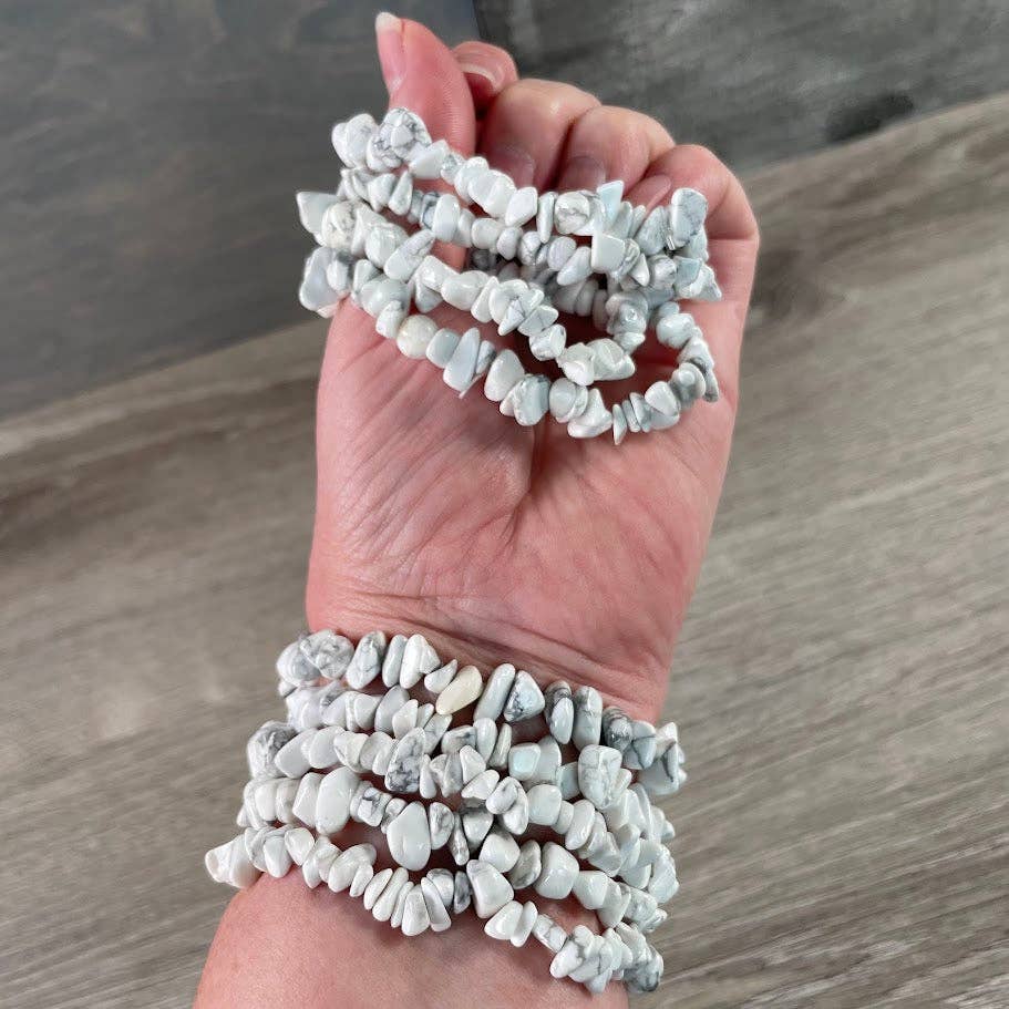 Healing Crystal Chip Bracelets with amethyst and rose quartz for coastal boho style