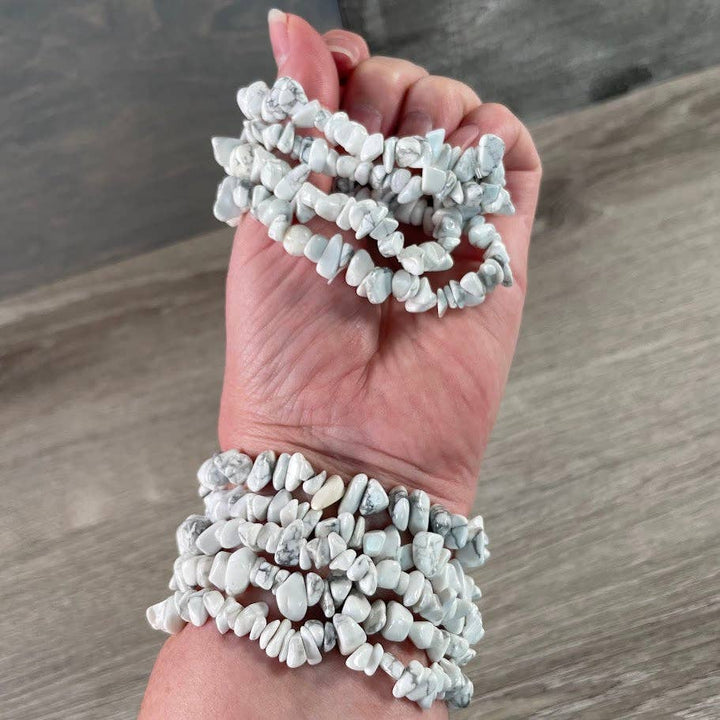 Healing Crystal Chip Bracelets with amethyst and rose quartz for coastal boho style