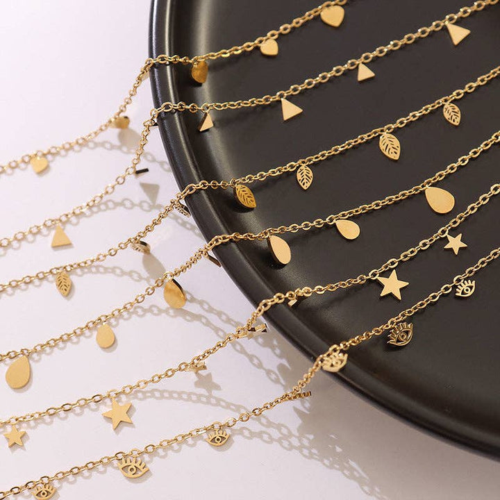 Evil Eye Star Leaf Charm Necklace