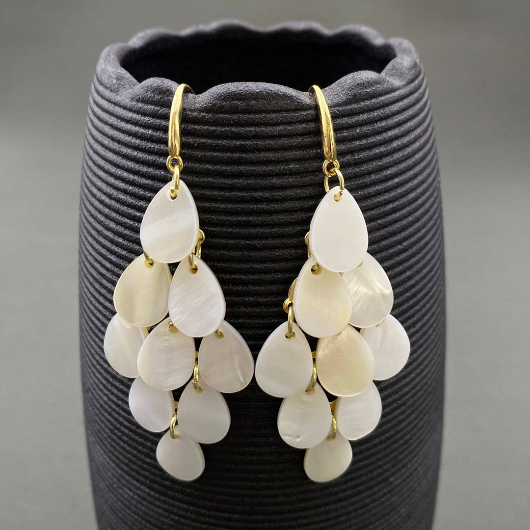 Droplet shape shell tassel 18K gold plated earrings with coastal boho charm