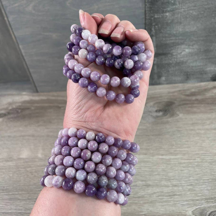Healing Crystal Bracelets 8mm round beads in amethyst and rose quartz boho stretch stack