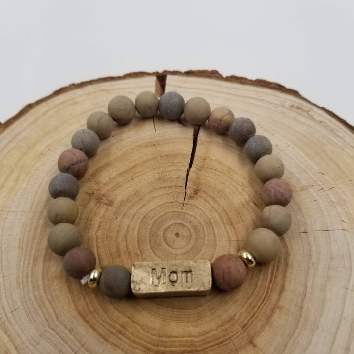 Pink MOM Stone Bracelet handcrafted for mothers with coastal boho charm