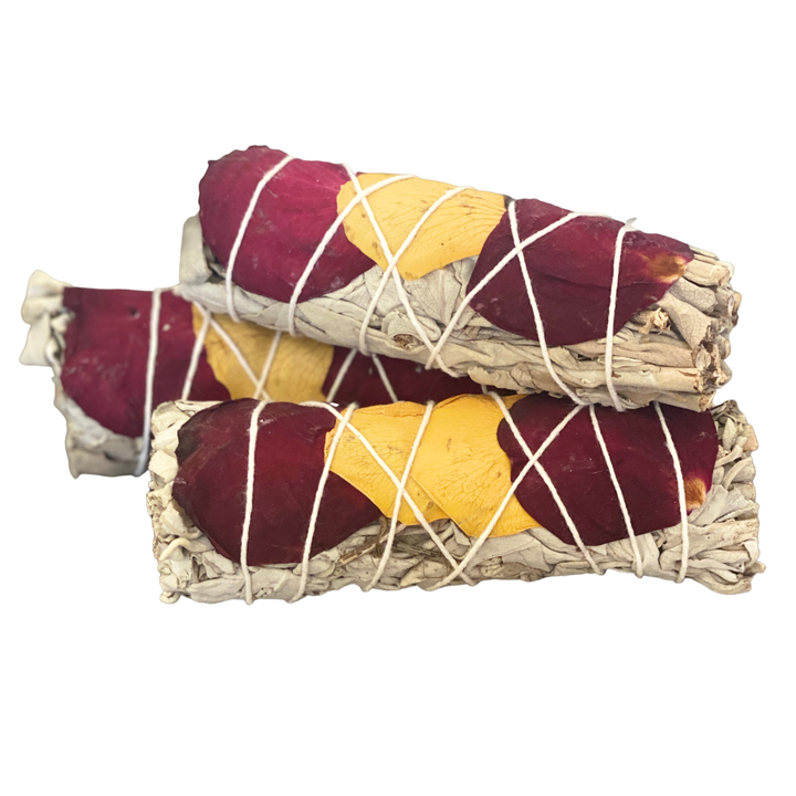 White Sage w/ Dried Rose Petals Smudge Stick