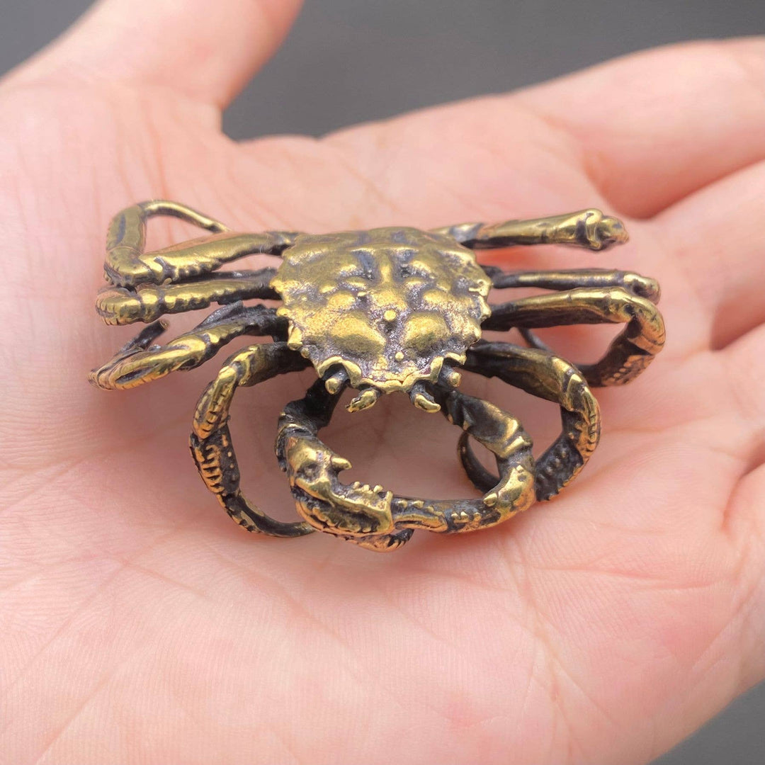 Brass hairy crab desktop ornament handcrafted figurine for protection and coastal spiritual decor