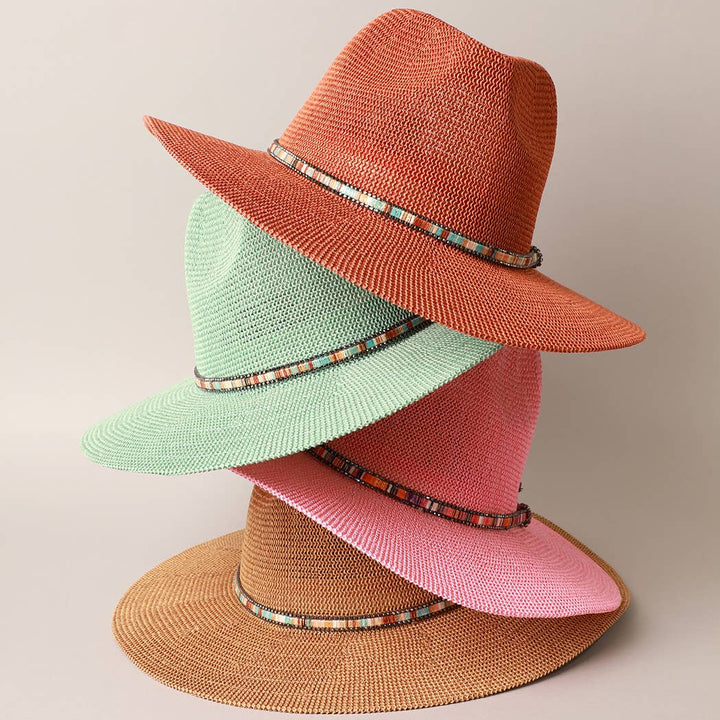Sage Multi-Colored Thread with Beaded Panama Hat for coastal boho summer style