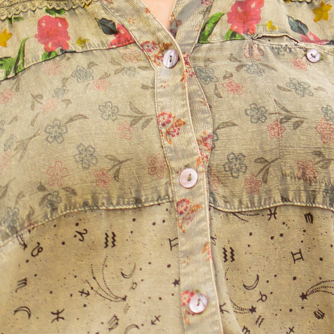 Long Sleeve Patchwork, Zodiac &amp; Constellation Design Top