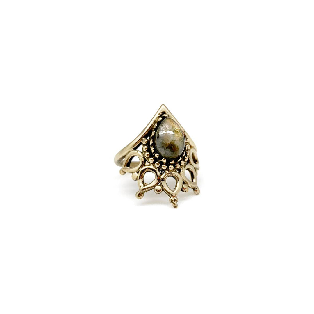 Gold ornate labradorite ring handcrafted boho filigree statement piece for spiritual souls
