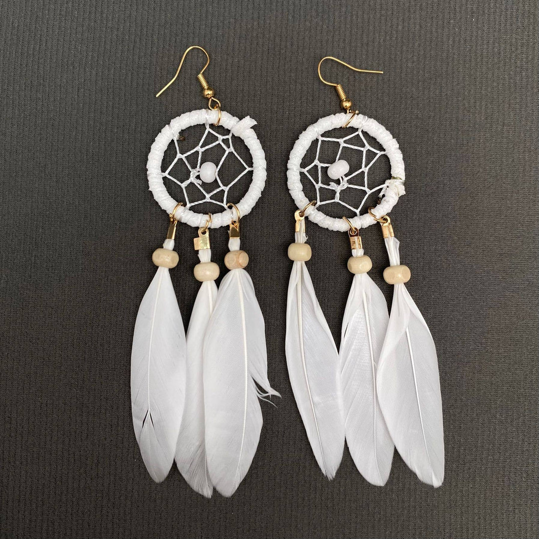 Multi-style White Feather Fringe Dangle Earrings