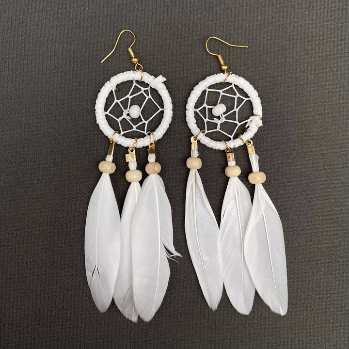 Multi-style White Feather Fringe Dangle Earrings