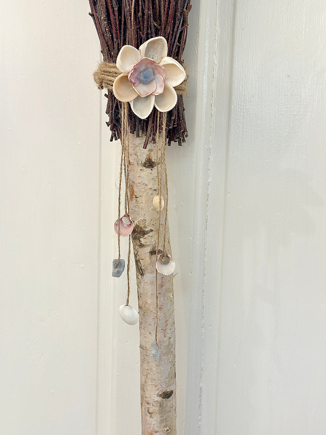 Birch Wood Witches Broom- 5ft | Blue Calcite | Peaceful Magic
