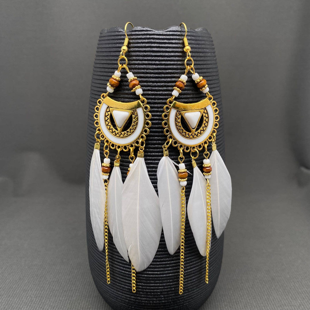 Multi-style White Feather Fringe Dangle Earrings
