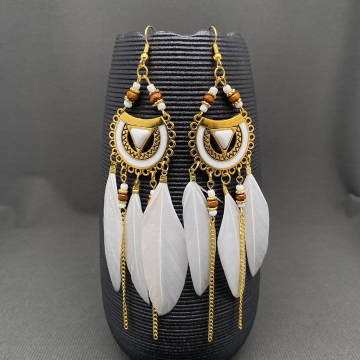 Multi-style White Feather Fringe Dangle Earrings