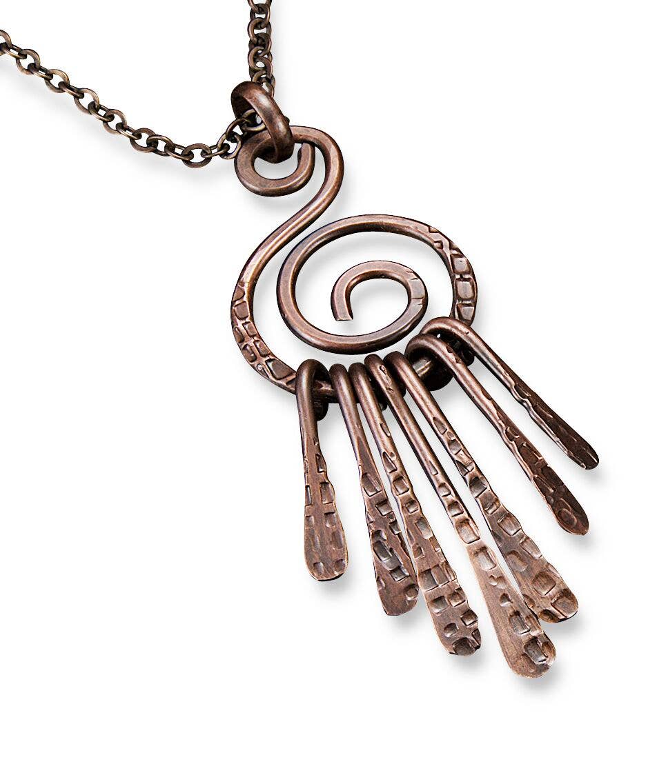 Handmade Antique Copper Textured Spiral &amp; Chime Necklace