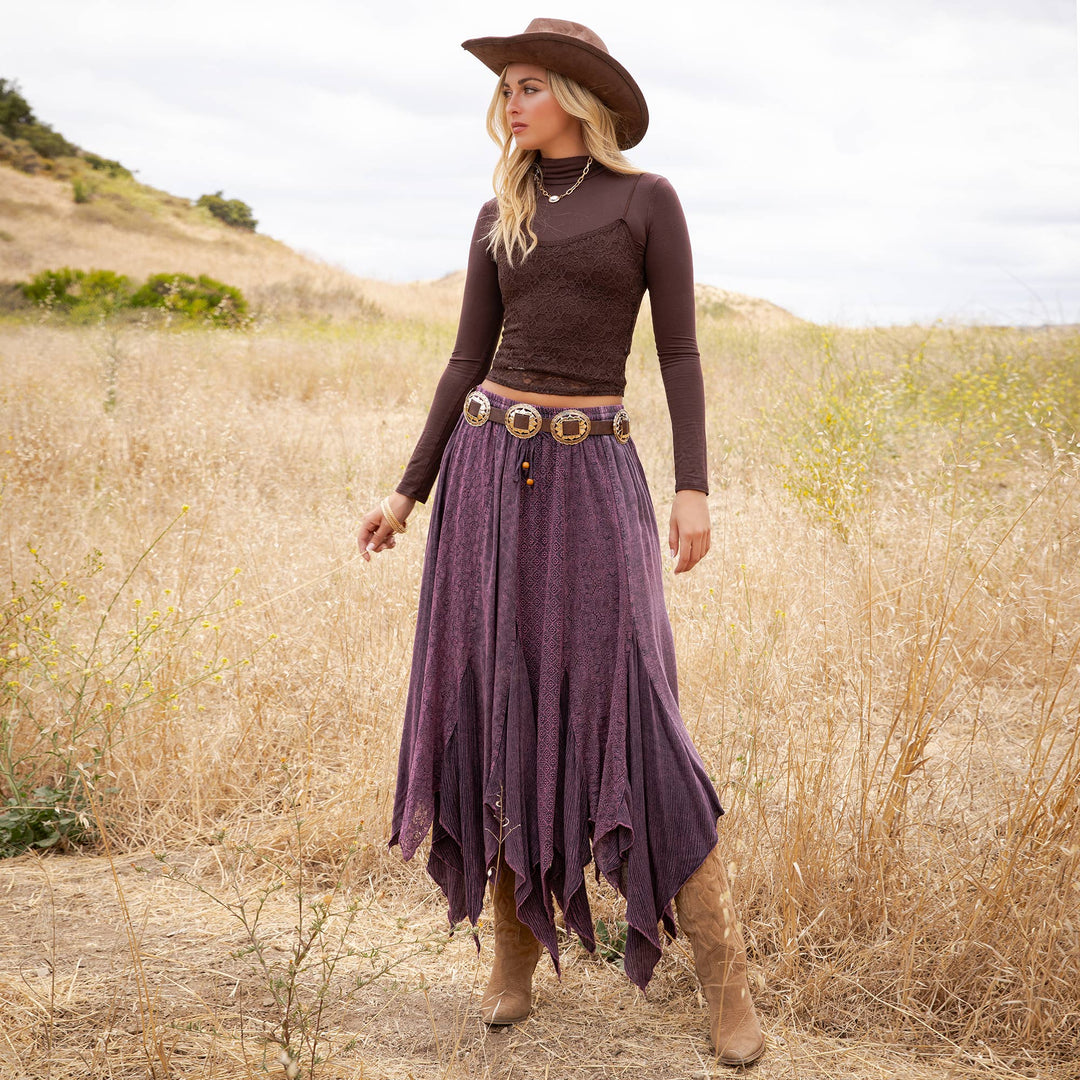Boho Handkerchief Hem Patchwork Maxi Skirt