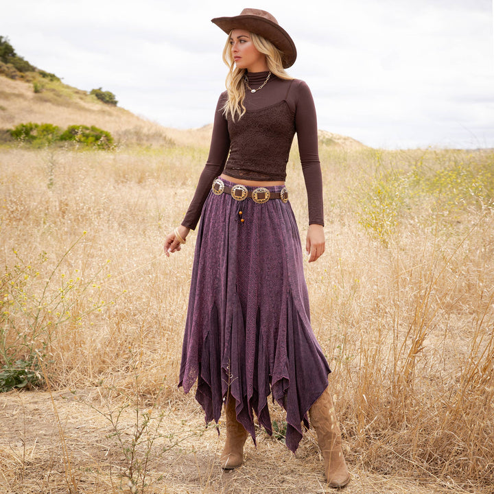 Boho Handkerchief Hem Patchwork Maxi Skirt