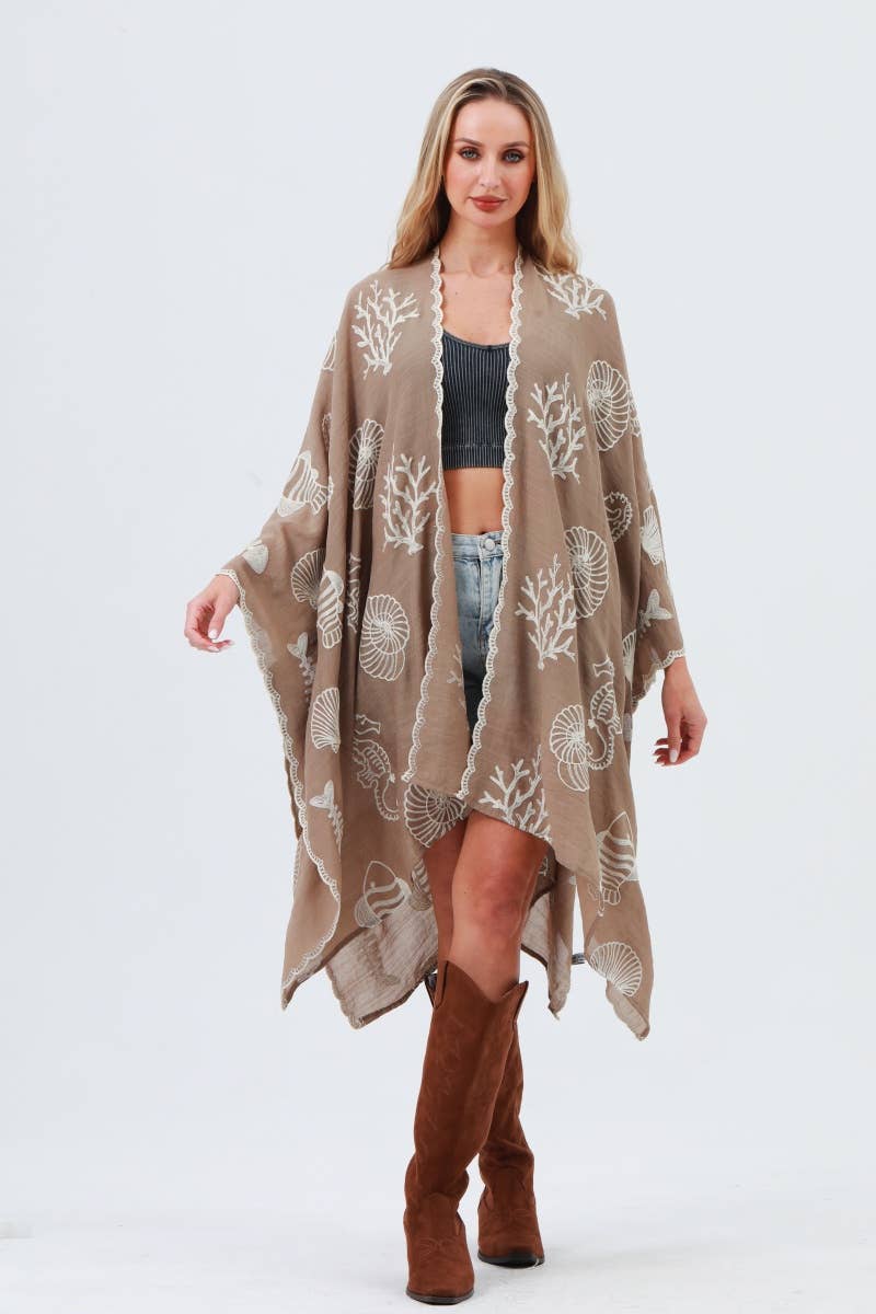 Ocean Embroidered Kimono Cover-Up