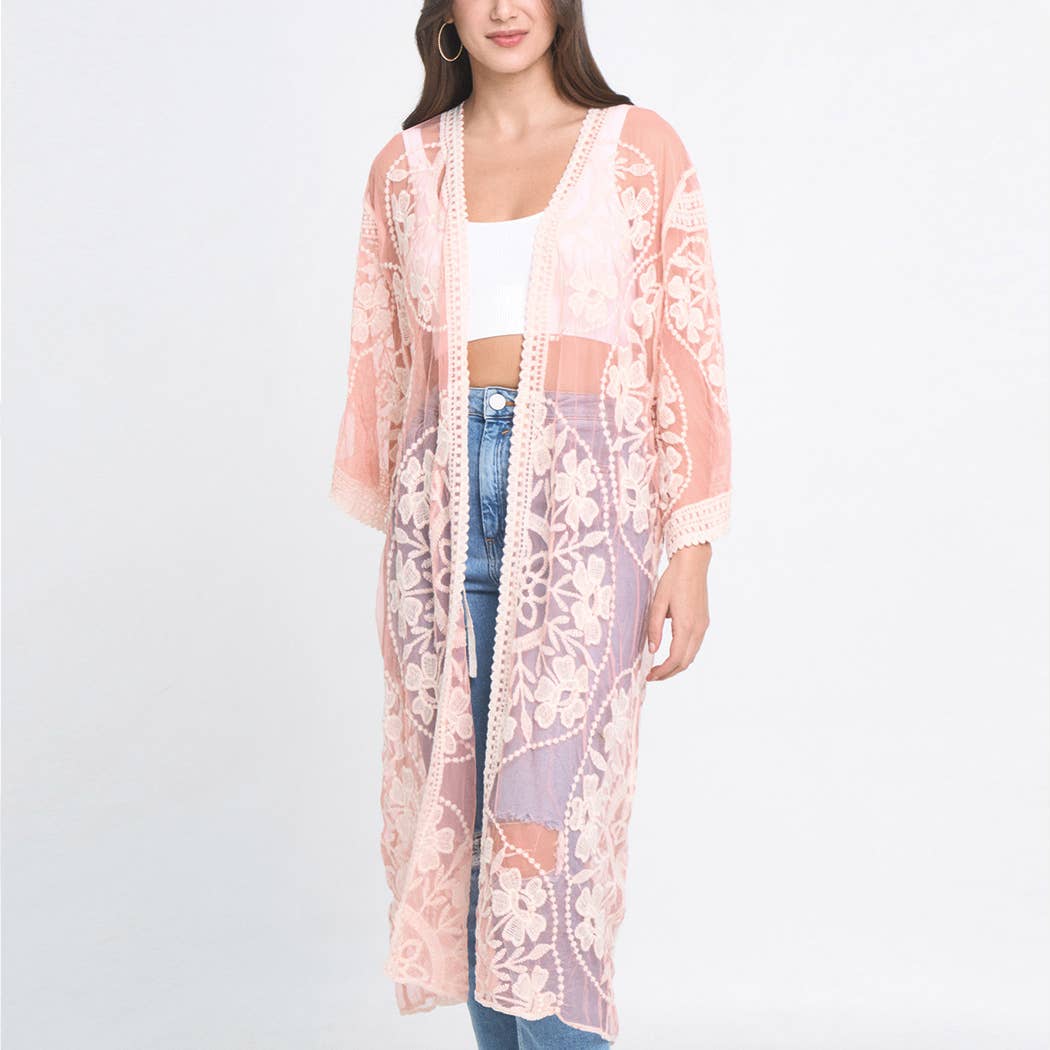 Floral Lace Kimono with Front Tie styled for coastal boho beach days