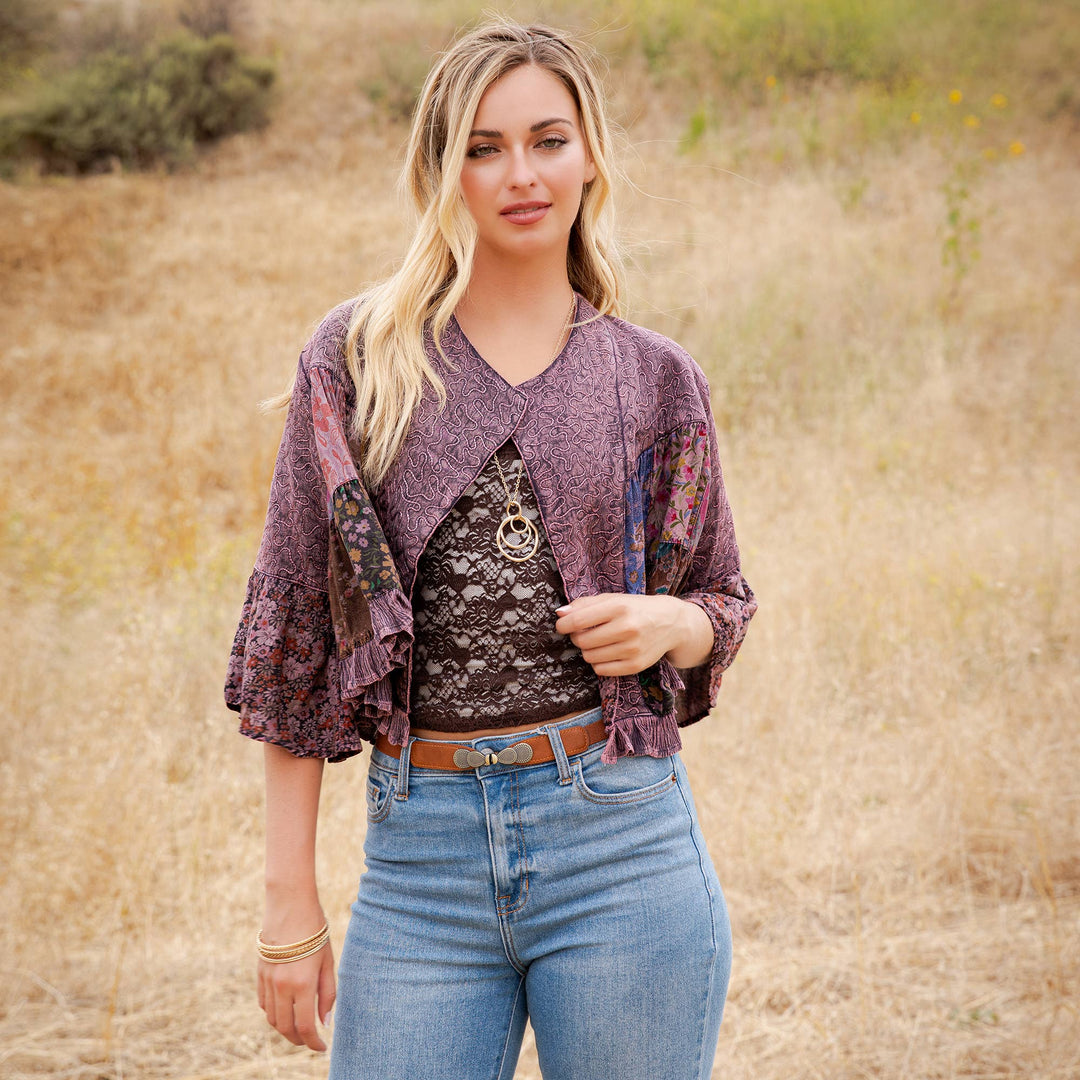 Lapel Detail Cropped Jacket with Handcrafted Embroidery