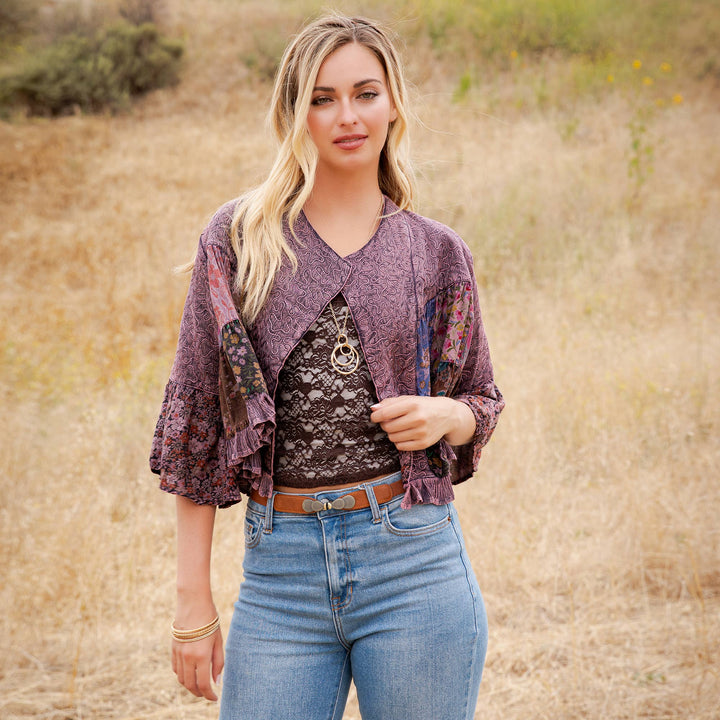 Lapel Detail Cropped Jacket with Handcrafted Embroidery