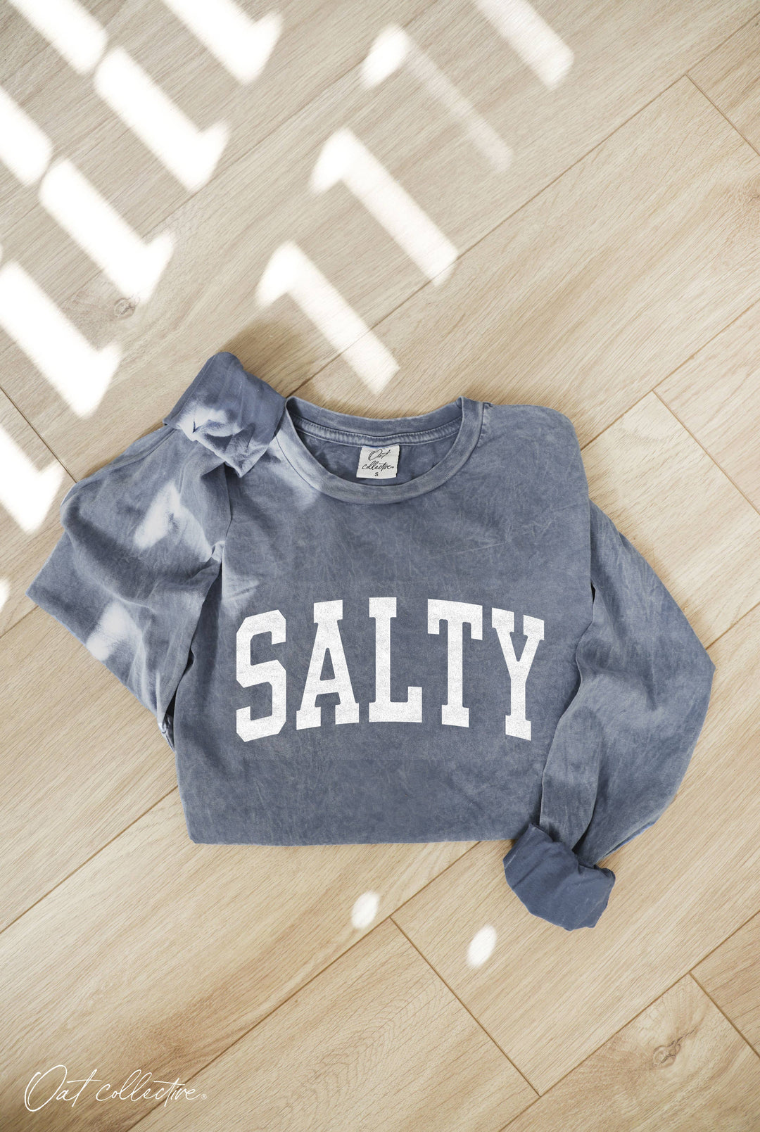 SALTY Mineral Washed Long Sleeve Graphic tee with relaxed boho coastal beach style