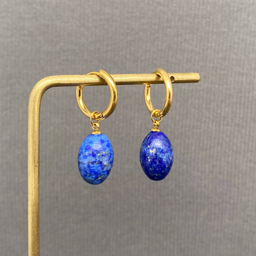 Lapis Lazuli 18K Gold Plated SS Huggie Earrings