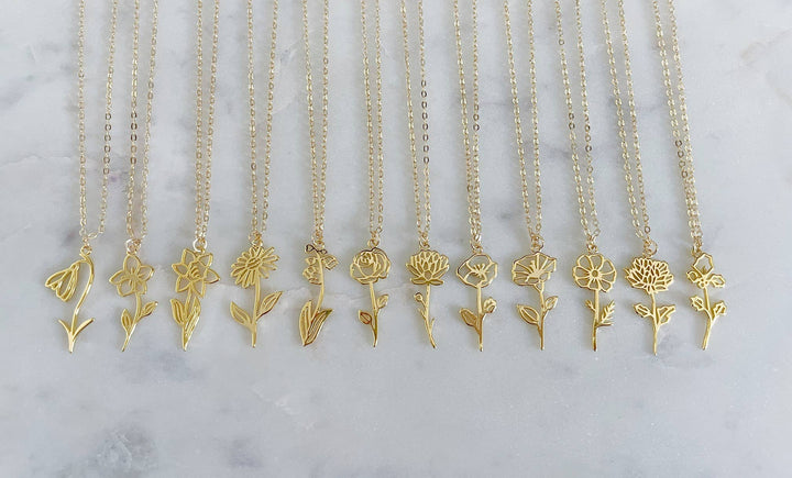 May Birth Flower Necklace Lily of the Valley in delicate 14k gold filled