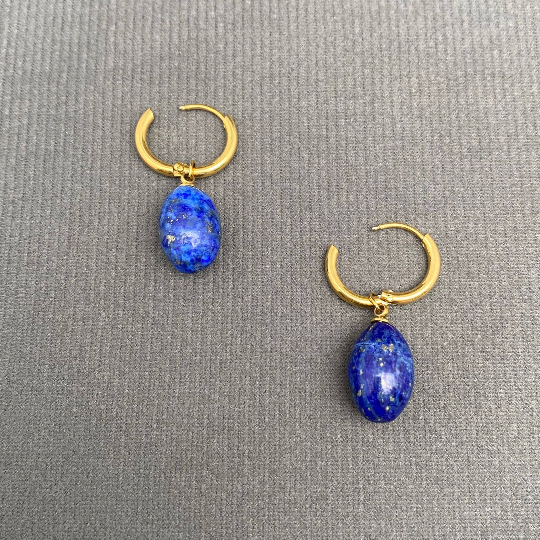 Lapis Lazuli 18K Gold Plated SS Huggie Earrings