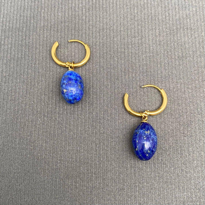 Lapis Lazuli 18K Gold Plated SS Huggie Earrings