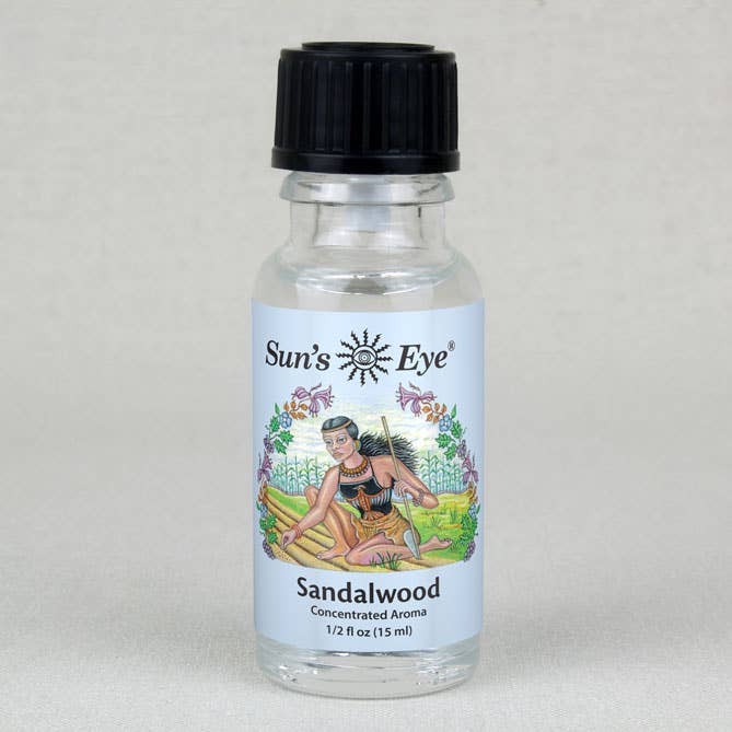Sandalwood Essential Oil half ounce bottle for grounding aromatherapy and spiritual wellness rituals