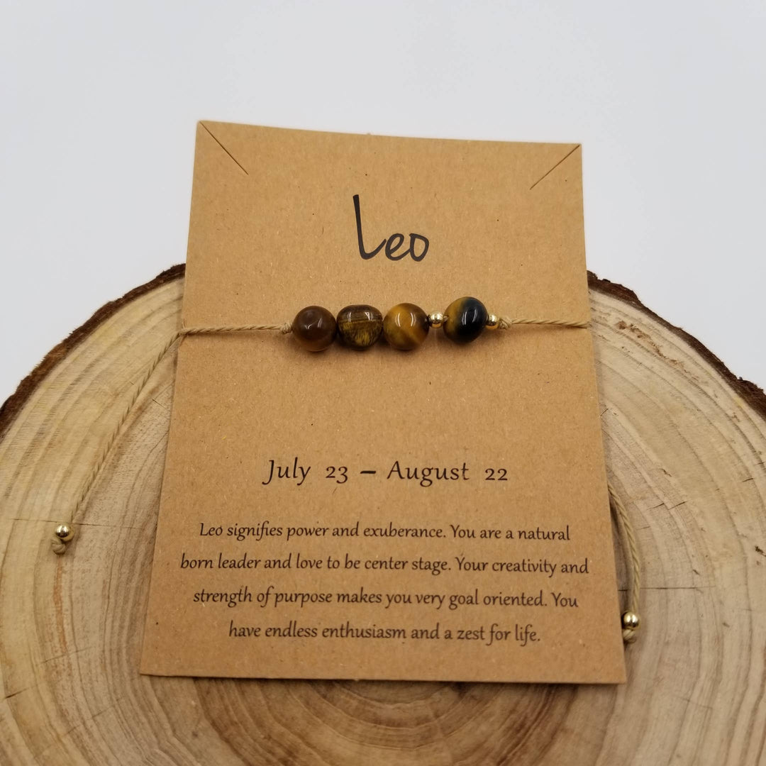 Natural stone handwoven Taurus constellation bracelet with zodiac card from Anchored Soul