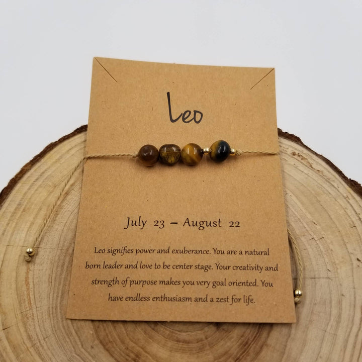 Natural stone handwoven Taurus constellation bracelet with zodiac card from Anchored Soul