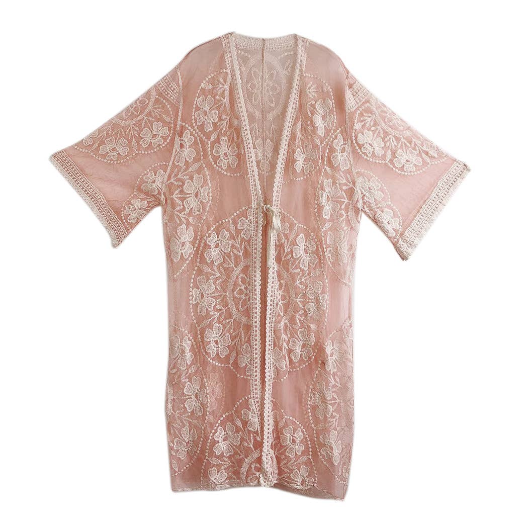 Floral Lace Kimono with Front Tie styled for coastal boho beach days