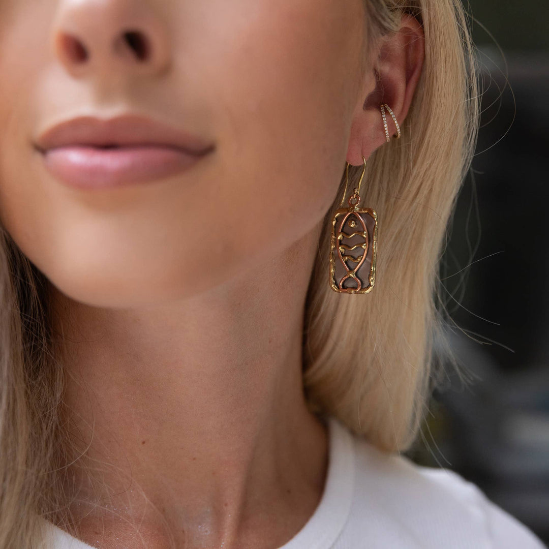 Handcrafted Mixed Metal Fish Earrings