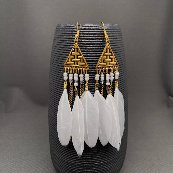 Multi-style White Feather Fringe Dangle Earrings
