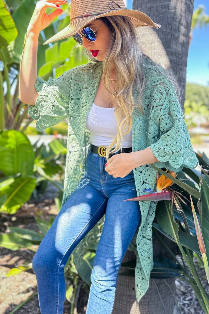 Hexagon Crochet Maxi Kimono | 100% cotton