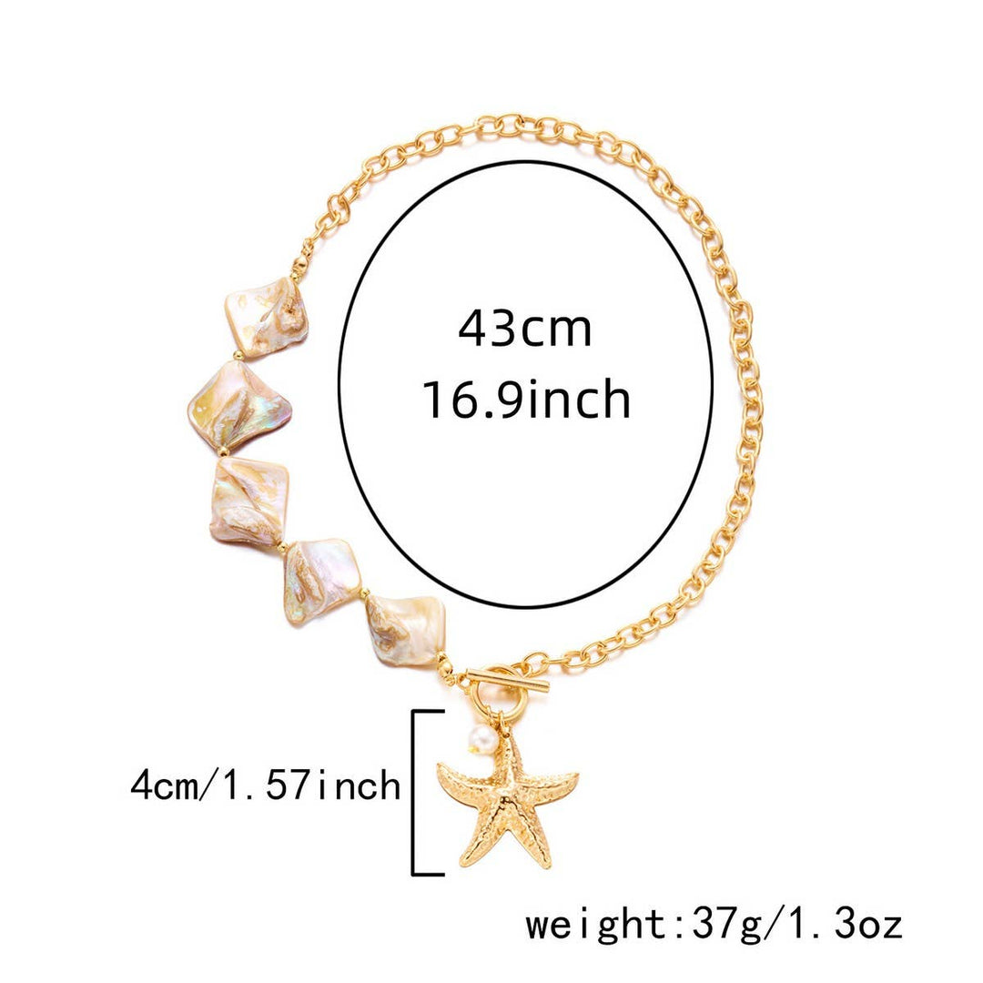 Bohemian Starfish Seashell Pendant Necklace with coastal hippie charm and ocean-inspired style