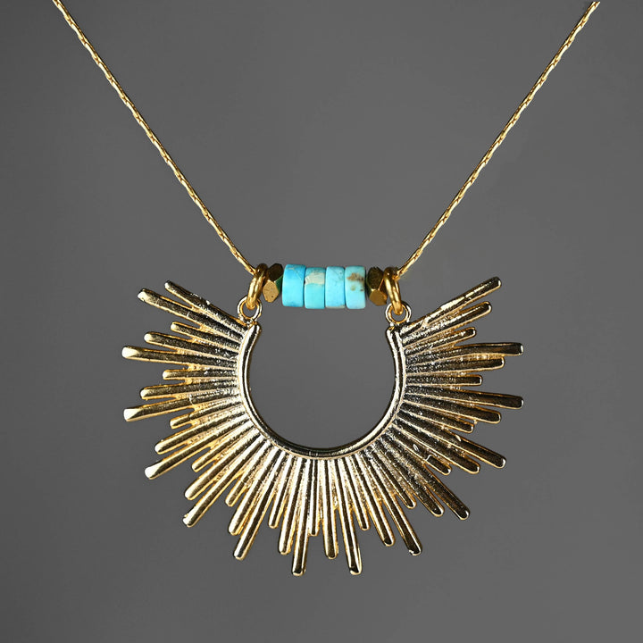 Golden Sun necklace with turquoise jasper heishi beads handmade coastal boho jewelry