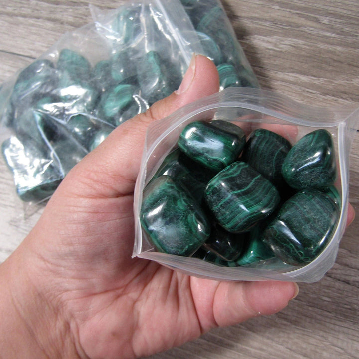 Malachite Tumbled Stones one pound bulk crystals for crystal healing and heart chakra work