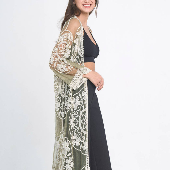 Floral Lace Kimono with Front Tie for breezy coastal boho beach days