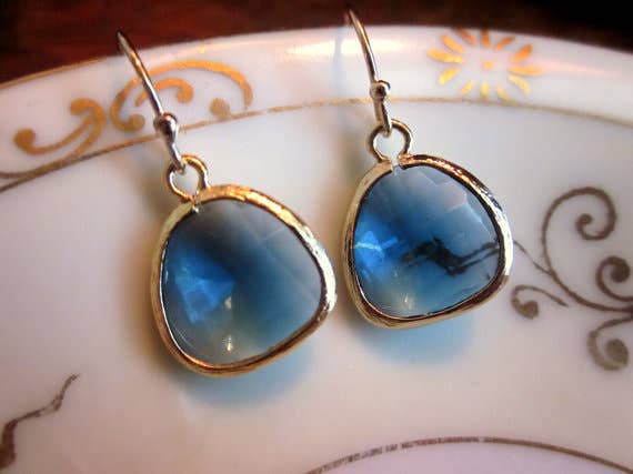 Sapphire Blue Earrings in Gold