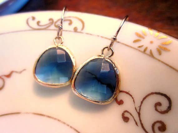 Sapphire Blue Earrings in Gold