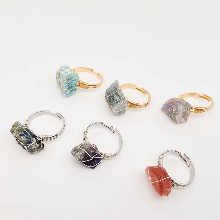 Natural Rough Healing Crystal Copper Wire Ring