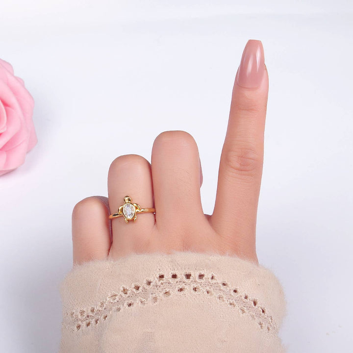 24K gold filled baby turtle animal ring with coastal boho charm