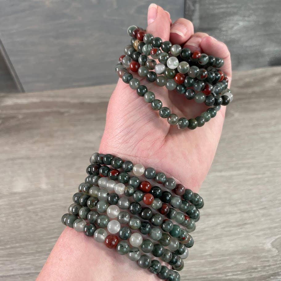 Healing crystal bracelet with 6mm round gemstone beads for coastal boho style
