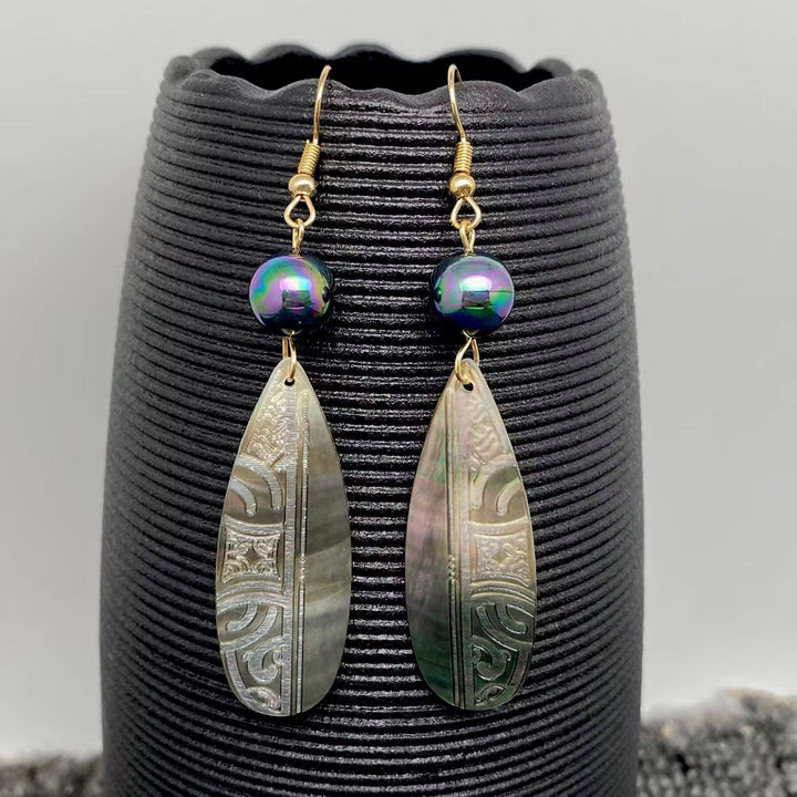 Carved Abalone Shell Dangle Earrings