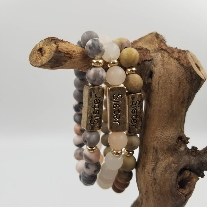 Handmade grey natural stone beaded bracelet for sisters from Anchored Soul boutique