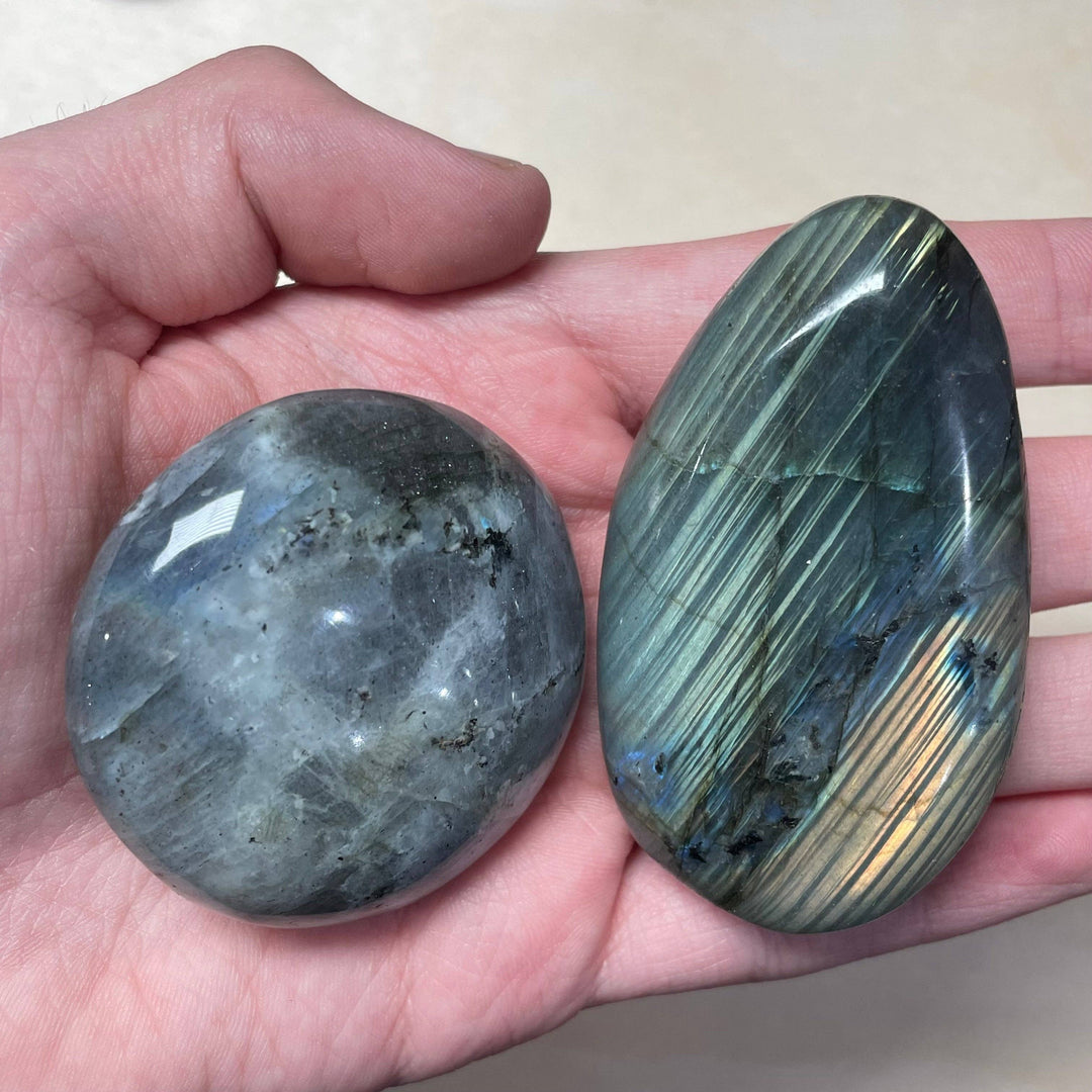Natural Labradorite Palm Stone for crystal healing intuition and spiritual transformation